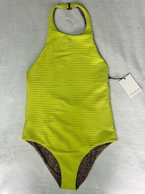 Acacia swimwear women’s Arlo Dual ribbed neon Lime Ribbed One-Piece Swimsuit